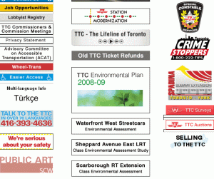 Toronto Transit Commission, old home page, middle