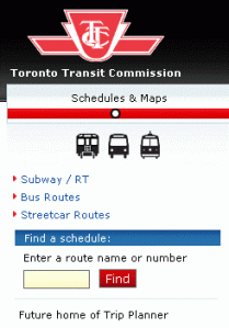 TTC schedule by vehicle type